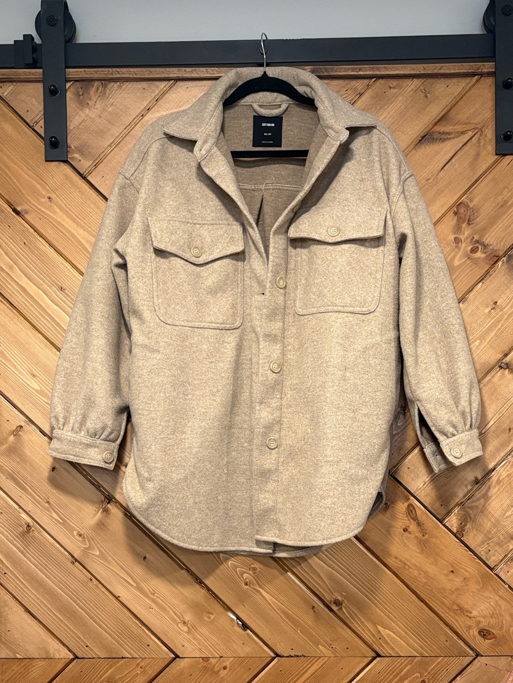 Cotton On Neutral Beige Oversized Button-Front Shacket Size XS